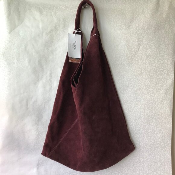 CHEVAL Firenze  Suede Genuine Leather Hobo Bag w Pouch   Wine  Made In Italy - Picture 4 of 11